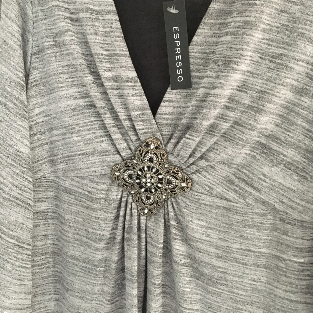 GRAY 3/4 FLARE SLEEVES V-NECK  SUNDAY CAREER MIDI  DRESS